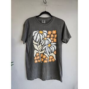 Comfort Colors S Gray Floral Daisy Graphic Tee Retro Vintage Y2K Short Sleeve